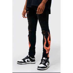 Boohoo Man Jeans Mens Size 30 Flame Handkerchief Detail Measures 29 X 31 Black